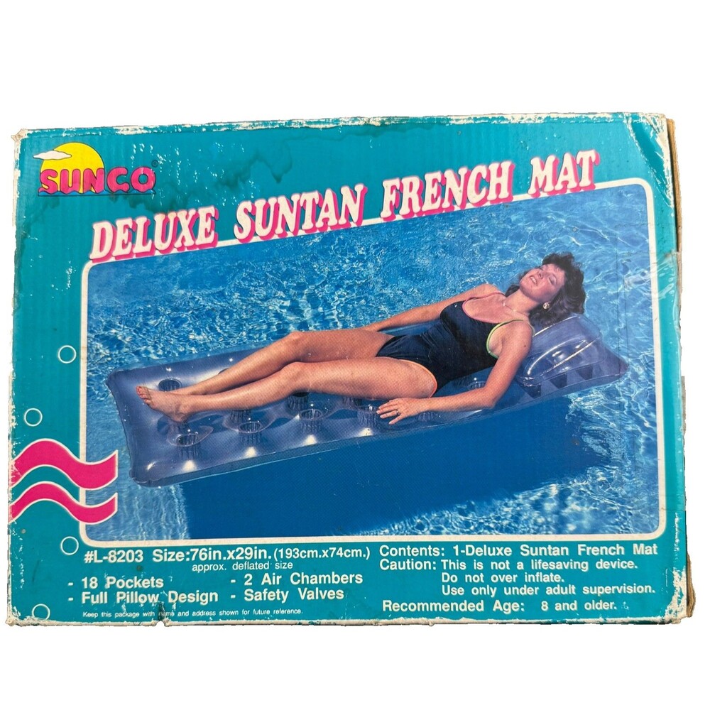 Vintage 1991 SUNCO Inflatable  Deluxe Suntan French Mat Pool Float NEW #L-8230
